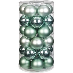 Tube met 30 mint groene kerstballen van glas 6 cm glans en mat - Kerstbal