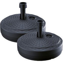 Prosperplast Parasolvoet rond - 2x - rotan - zwart - 10L - 39cm - kunststof - Parasolvoeten