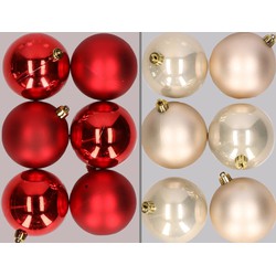 12x stuks kunststof kerstballen mix van rood en champagne 8 cm - Kerstbal