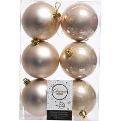 Decoris kerstballen - 6x st - champagne - 8 cm - kunststof - Kerstbal