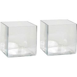 Mica Decorations Vaas - 2x - vierkant - transparant - glas - 20 cm - Vazen