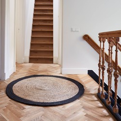 Rond vloerkleed Jute Naturel/Antraciet Bruin,Antraciet,Zwart - Rond 120 Ø - (S)