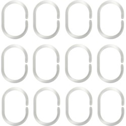 MSV Douchegordijn ophang ringen - kunststof - transparant - 12x stuks - 4 x 6 cm - Douchegordijnen
