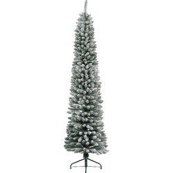 Kunstkerstboom Pencil pine snowy h210 cm dia 50 cm extra smal groen/wit