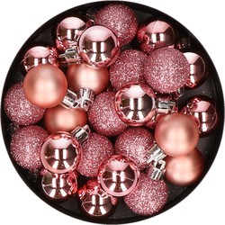 60x stuks kleine kerstballen 3 cm roze kunststof mat/glans/glitter - Kerstbal