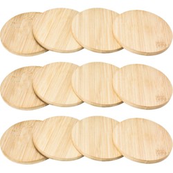 Set van 12 glazenonderzetters bamboe hout 10 cm - Glazenonderzetters