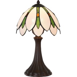 LumiLamp Tiffany Tafellamp  Ø 25x42 cm Wit Groen Glas Tiffany Bureaulamp