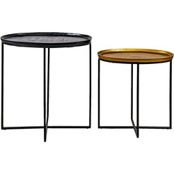 Clayre & Eef Bijzettafel Set van 2  Zwart Aluminium Ovaal Sidetable