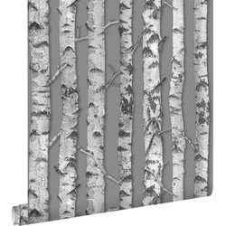 ESTAhome behang berken boomstammen taupe grijs en licht warm grijs - 53 cm x 10,05 m - 138892
