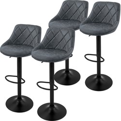 Set van 2 barkrukken 2x antraciet kunstlederen bekleding met rugleuning en voetensteun in hoogte verstelbaar 62-82 cm ML-Design
