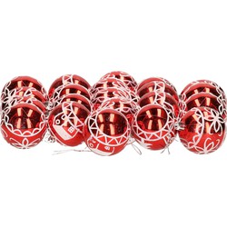 24x stuks gedecoreerde kerstballen rood kunststof 6 cm - Kerstbal