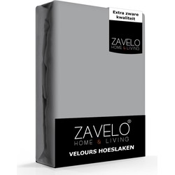 Zavelo Hoeslaken Velours Grijs - Fluweel Zacht - 30 cm Hoekhoogte - Rondom Elastiek - Velvet -Lits-jumeaux (190/200x200/220 cm)