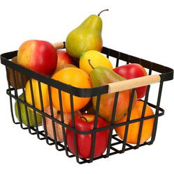 Cosy & Trendy opbergmand - 1x - zwart - metaal - 30 x 20 x 14 cm - Fruitschalen