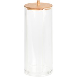 Eleganza Wattenschijfjes houder - kunststof - bamboe - D7 x H19 cm - watten dispenser - Opbergbox
