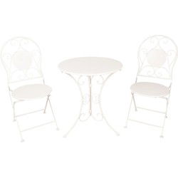 Clayre & Eef Bistroset Bistrotafel Bistrostoel 3-delig Wit IJzer