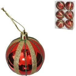 Gerimport Kerstballen - 6x - 6 cm - kunststof - rood/goud - Kerstbal