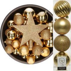 Decoris kerstballen 37x stuks goud 5-6-8-10 cm met ster piek kunststof - Kerstbal