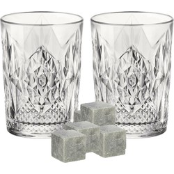 Luxe whiskyglazen set 6x stuks 390 ml met 9x whisky ijsblokstenen - Whiskeyglazen