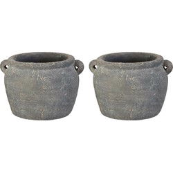Ideas4Seasons Bloempot kruik model Amphora - 2x - grijs - D16 x H12 cm - rustiek - Plantenpotten