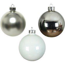 49x stuks glazen kerstballen wit en zilver 6 cm glans en mat - Kerstbal