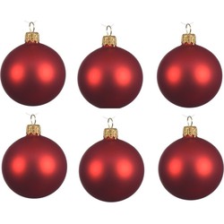 6x Glazen kerstballen mat kerst rood 6 cm kerstboom versiering/decoratie - Kerstbal
