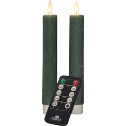 Dinerkaars wax led bewegende vlam op batterij met afstandsbediening 2 stuks h18 cm jade groen