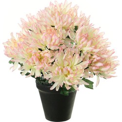 Louis Maes Kunstbloemen plant in pot - roze/wit tinten - 28 cm - Bloemenstuk ornament - Chrysanten - Kunstbloemen