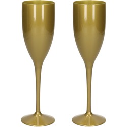 2x stuks onbreekbaar champagne/prosecco flute glas goud kunststof 15 cl/150 ml - Champagneglazen