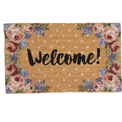 Clayre & Eef Deurmat  75x45 cm Bruin Kokosvezel Pvc Rechthoek Bloemen Welcome Kokosmat