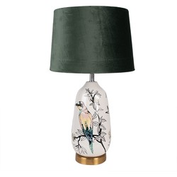 Clayre & Eef Tafellamp  Ø 28x50 cm  Wit Groen Kunststof Vogel Bureaulamp