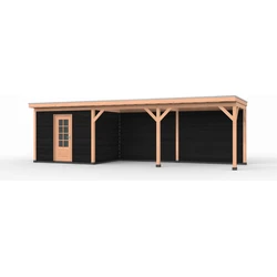 Douglas overkapping 900 x 250, met zwarte schuur en achterwand, Westwood Comfort