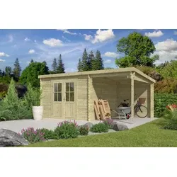 Outdoor Life blokhut Tampa met overkapping groen geïmpregneerd, 550 x 250 cm