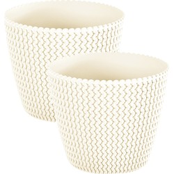 Pakket van 4x stuks plantenpot/bloempot kunststof dia 16 cm en hoogte 13 cm creme wit - Plantenpotten