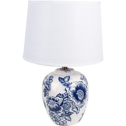 Clayre & Eef Tafellamp Ø 28x42 cm Wit Blauw Keramiek Bureaulamp