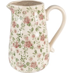 Clayre & Eef Decoratie Kan  20x14x23 cm Roze Beige Keramiek Bloemen Waterkan