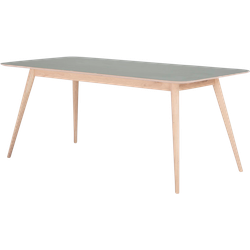 Stafa table houten eettafel whitewash - met linoleum tafelblad dark olive - 200 x 90 cm