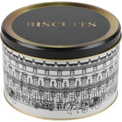 Urban Living koektrommel/voorraadblik Biscuits - Versailles - metaal - wit/zwart - 17 x 11 cm - Voorraadblikken