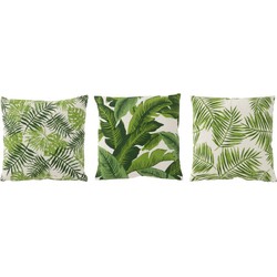  J-Line Kussens Vierkant Katoen Tropische Bladeren Wit - Groen
