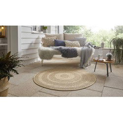 Rond Jute look vloerkleed - Binnen en buitenkleed - Almendro - Beige / Bruin - 200cm rond Ø