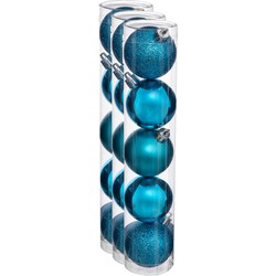 15x stuks kerstballen turquoise blauw glans en mat kunststof 5 cm - Kerstbal