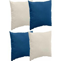 Bank/sier/tuin kussens voor binnen/buiten set 4x stuks beige/indigo blauw 40 x 40 cm - Sierkussens
