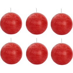 6x Ronde rustieke kaarsen rood 8 cm 24 branduren sfeerkaarsen - bolkaarsen