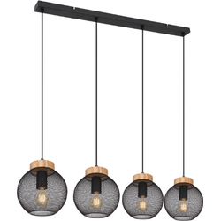 4-lichts hanglamp met zwart metalen strip | E27 | 95 x 20 x 120 cm | Industrieel