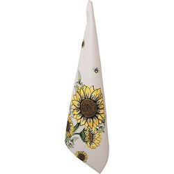 Clayre & Eef Theedoek Beige Geel Katoen Zonnebloemen
