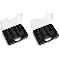 3x stuks opbergkoffertje/opbergdoos/sorteerboxen 13-vaks kunststof zwart 27 x 20 x 3 cm - Opbergbox