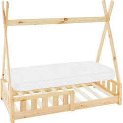 Kinderbed Tipi 70x140 cm van grenenhout incl. matras H-10cm uitvalbescherming en lattenbodem ML design