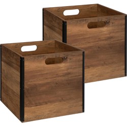 Set van 2x stuks opbergmand/kastmand 29 liter donker bruin van hout 31 x 31 x 31 cm - Opbergmanden