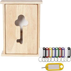 Houten sleutelkastje met 10x stuks sleutellabels - 19 x 26 cm - Sleutelkastjes