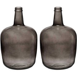Bloemenvazen 2x stuks - flessen model - glas - grijs transparant - 22 x 39 cm - Vazen
