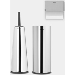 ReNew Toiletaccessoire-set, toiletborstel met houder, toiletrolhouder en reserverolhouder - Brilliant Steel